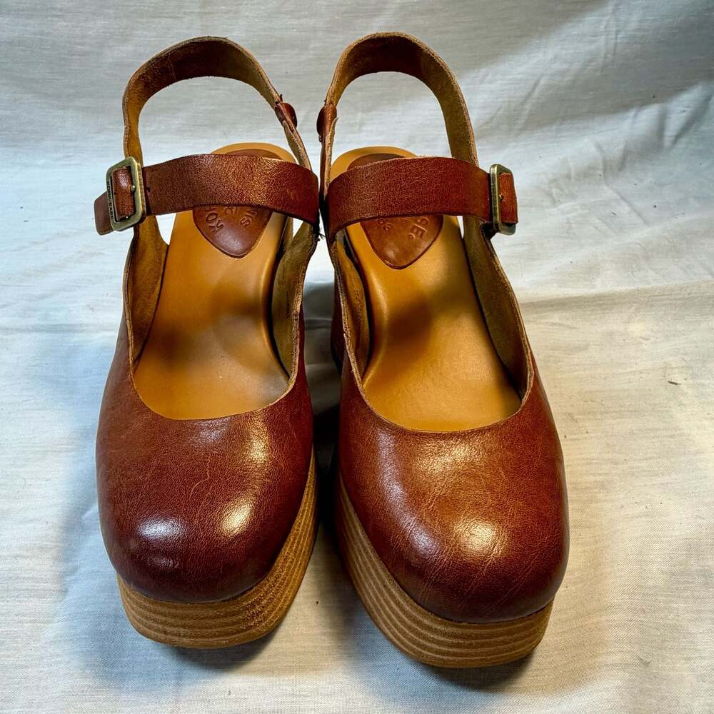 Kork-Ease Vanya Tan Leather Mary Jane Platform Wedge Sandals Size 7M